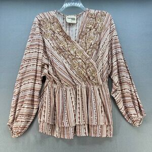 Savanna Jane Women's V-Neck Babydoll Top Size 1X Embroidered